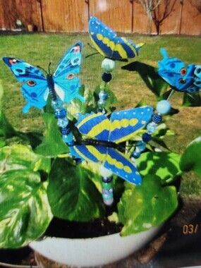Blue Butterfly Garden Pick - Decorative Plant Accessor